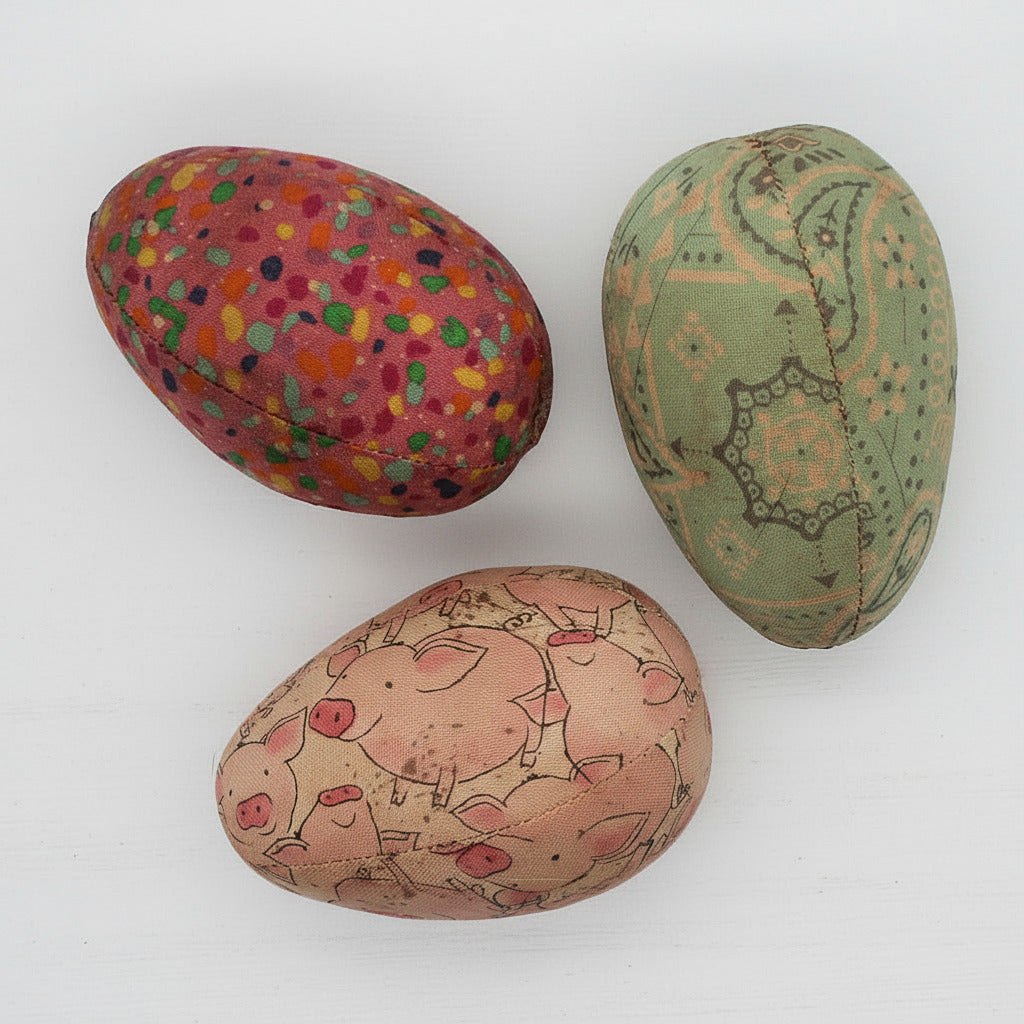 Set of three grungy fabric egg bowl fillers