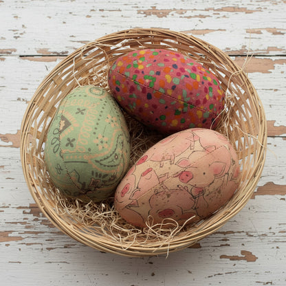 Set of three grungy fabric egg bowl fillers
