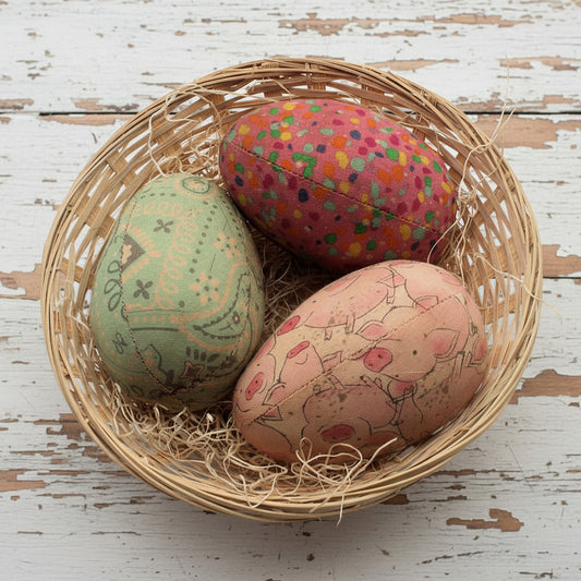Set of three grungy fabric egg bowl fillers