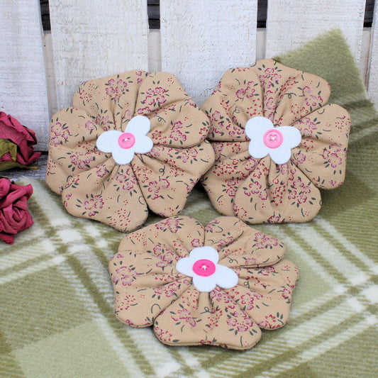 Flowers Bowl Fillers 3-Set Primitive Tan Floral
