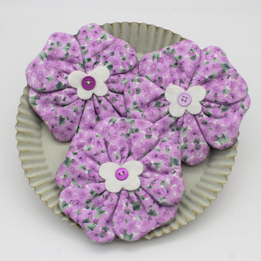 Flower bowl fillers in a light purple floral print fabric