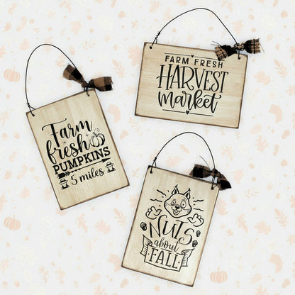 Miniature Wooden Sign Ornaments 3-Set Autumn Decor