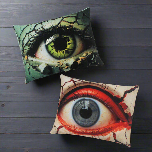 Set of two Halloween mini pillow bowl fillers with big creepy eyes