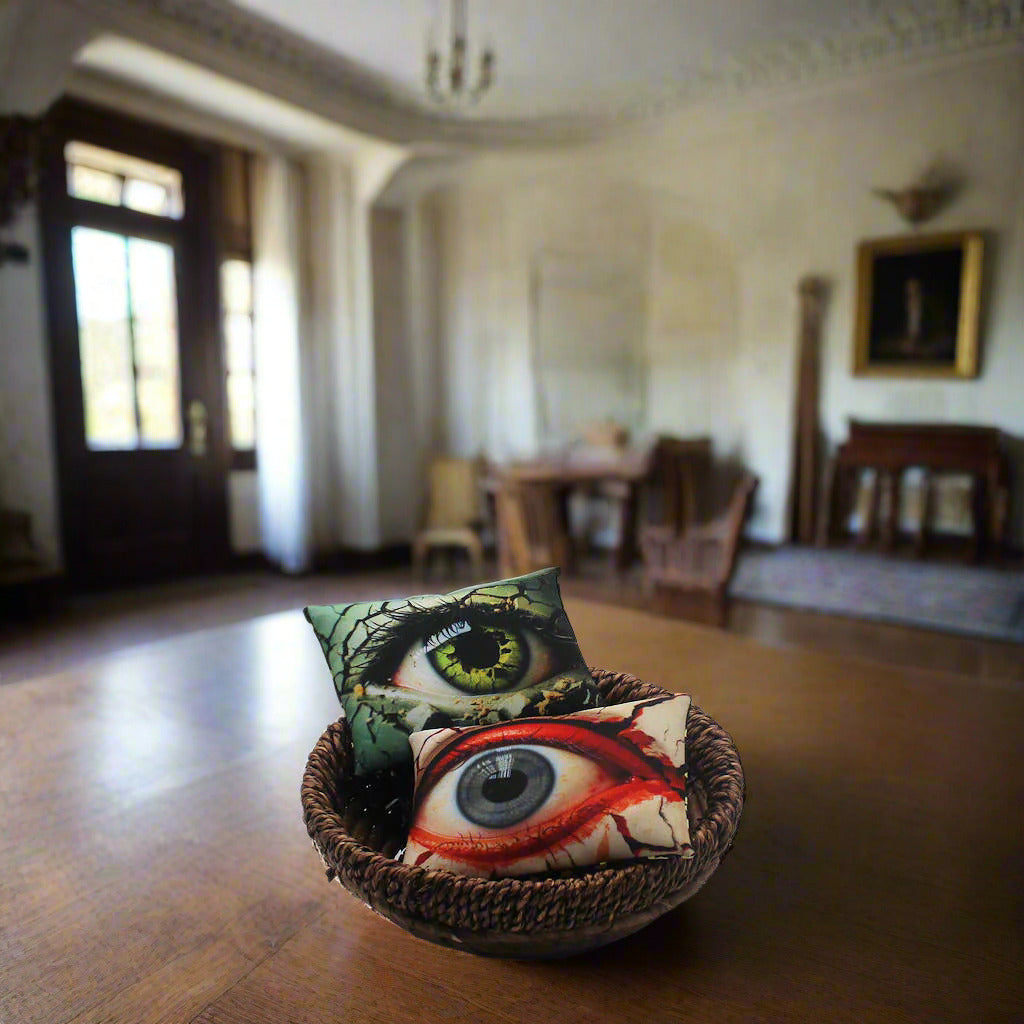 Set of two Halloween mini pillow bowl fillers with big creepy eyes