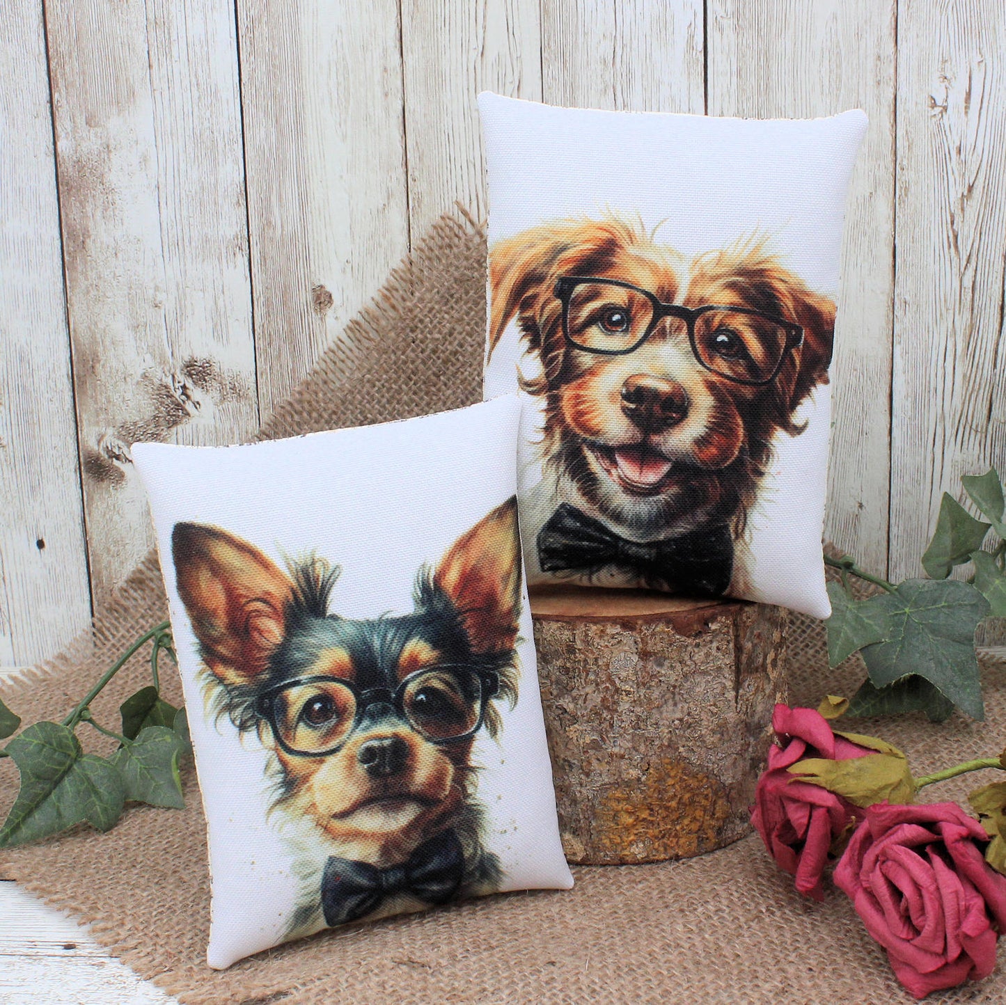Dogs Wearing Glasses Whimsical Bowl Fillers 2-Set