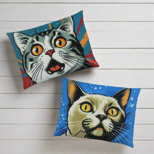 Set of two mini pillow bowl fillers with pop art cats