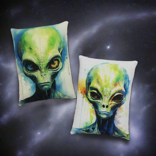 Set of two whimsical Halloween bowl fillers with creepy space aliens