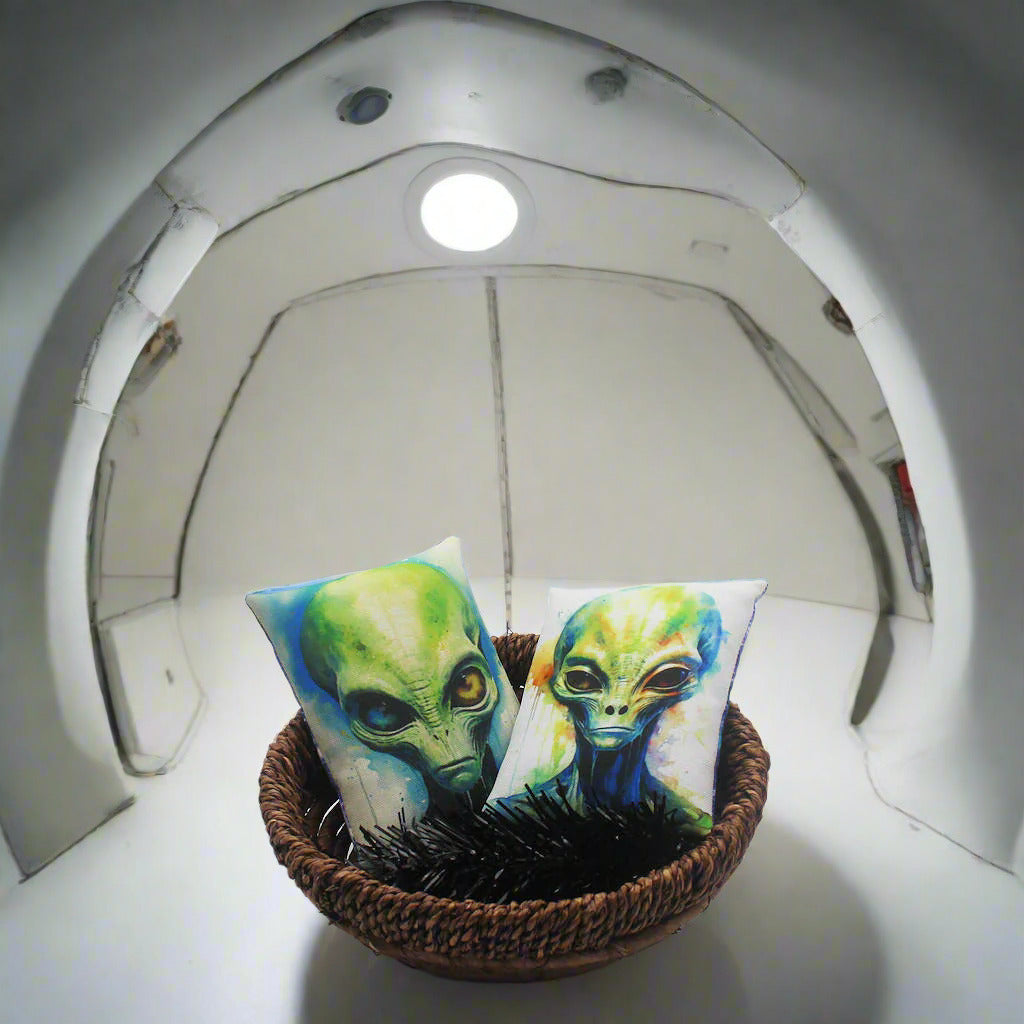 Set of two Halloween mini pillow bowl fillers with creepy space aliens