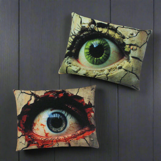 Set of two Halloween mini pillow bowl fillers with big creepy eyes