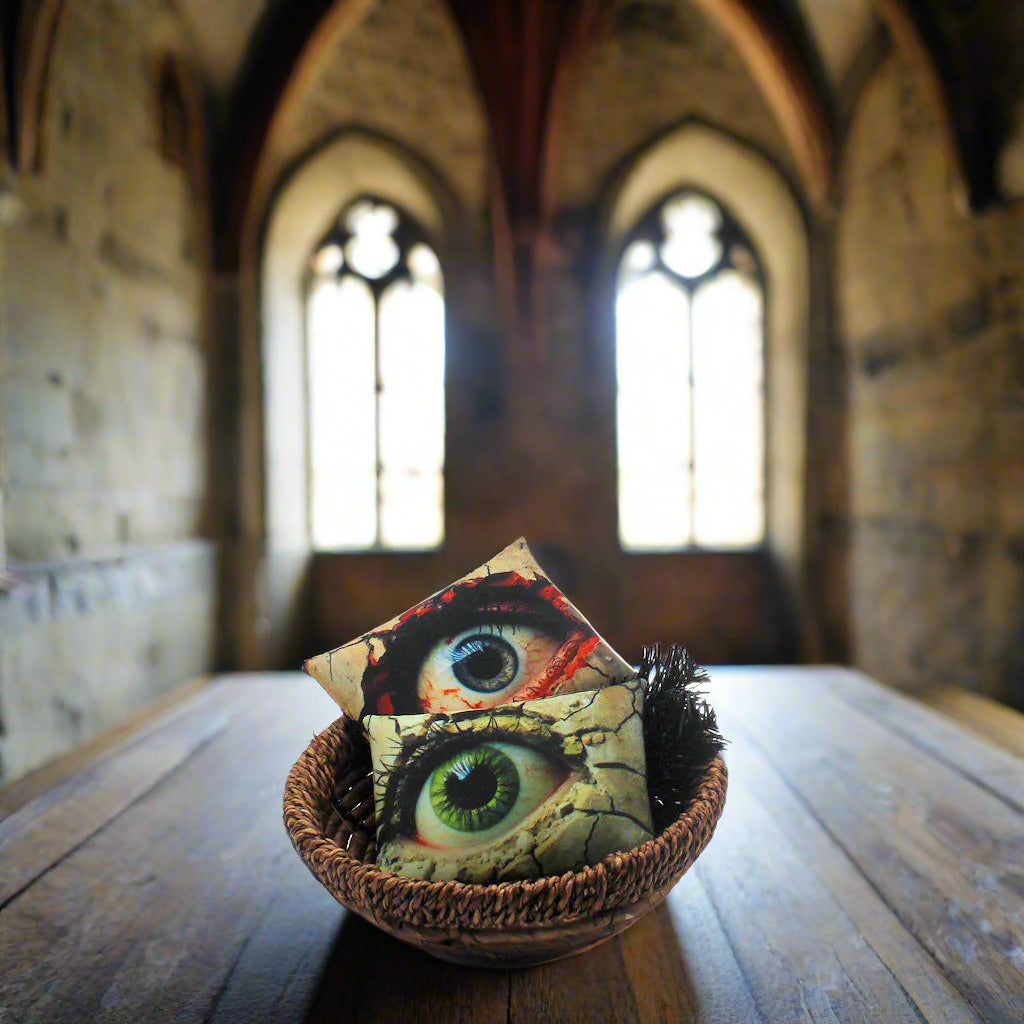Set of two Halloween mini pillow bowl fillers with extra large creepy eyes