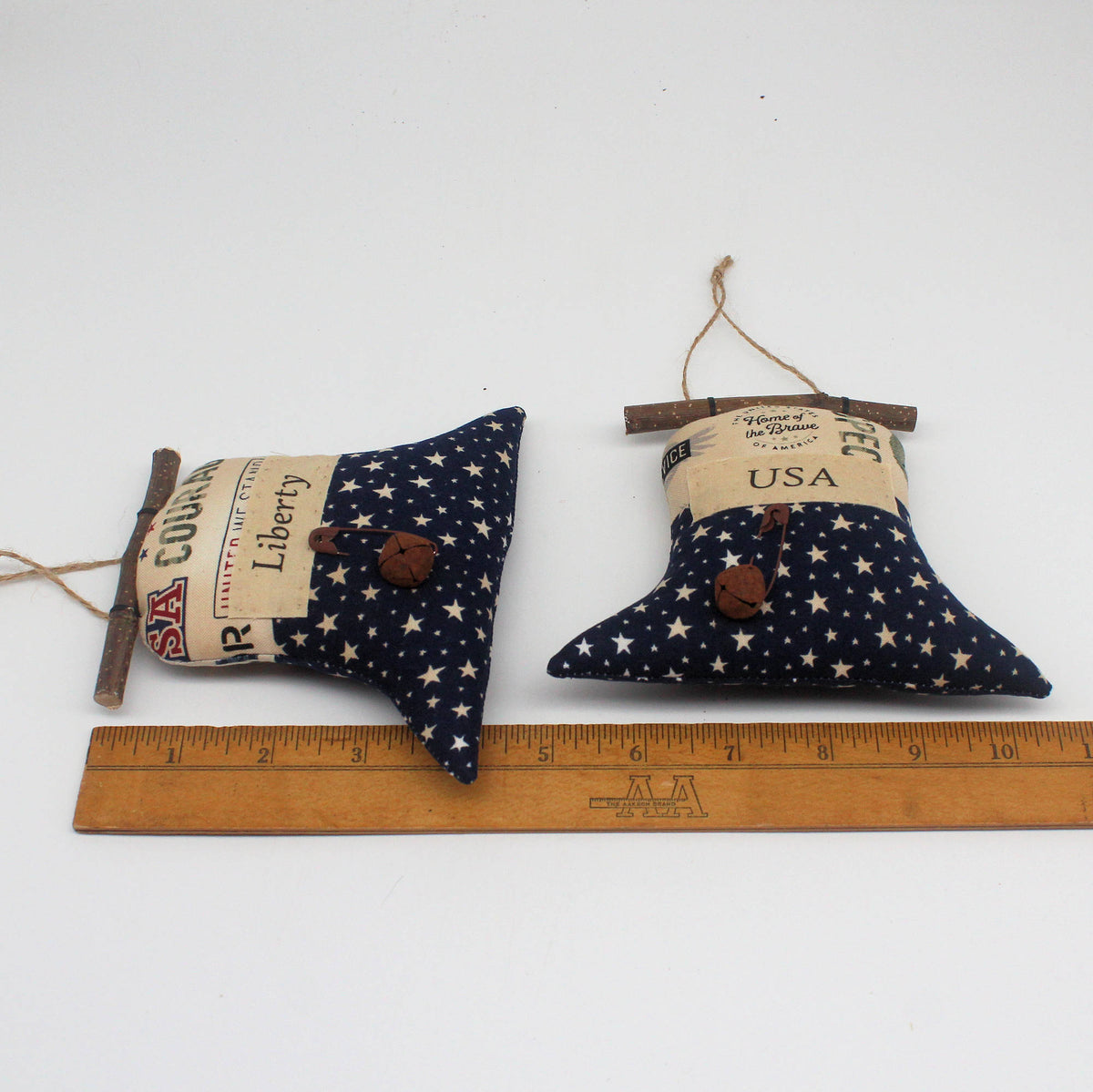 Americana Liberty Bell Ornaments & Bowl Fillers – Set of 2 Rustic Decor