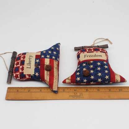 Americana Liberty Bell Ornaments or Bowl Fillers – Set of 2 Rustic Decor