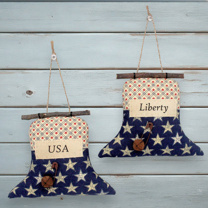 Americana Liberty Bell Ornaments, Set of 2 - Patriotic Rustic Decor