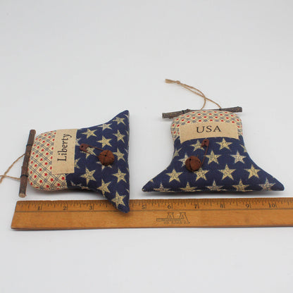 Americana Liberty Bell Ornaments, Set of 2 - Patriotic Rustic Decor