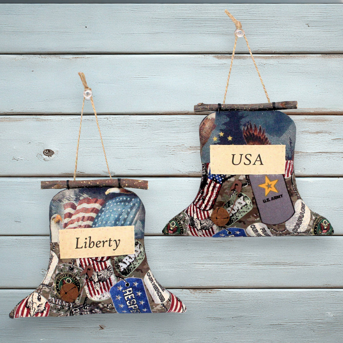 Primitive Liberty Bell Ornaments, Set of 2 - Patriotic Rustic Decor