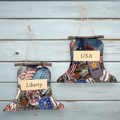 Primitive Liberty Bell Ornaments, Set of 2 - Patriotic Rustic Decor