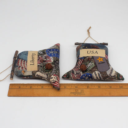 Primitive Liberty Bell Ornaments, Set of 2 - Patriotic Rustic Decor