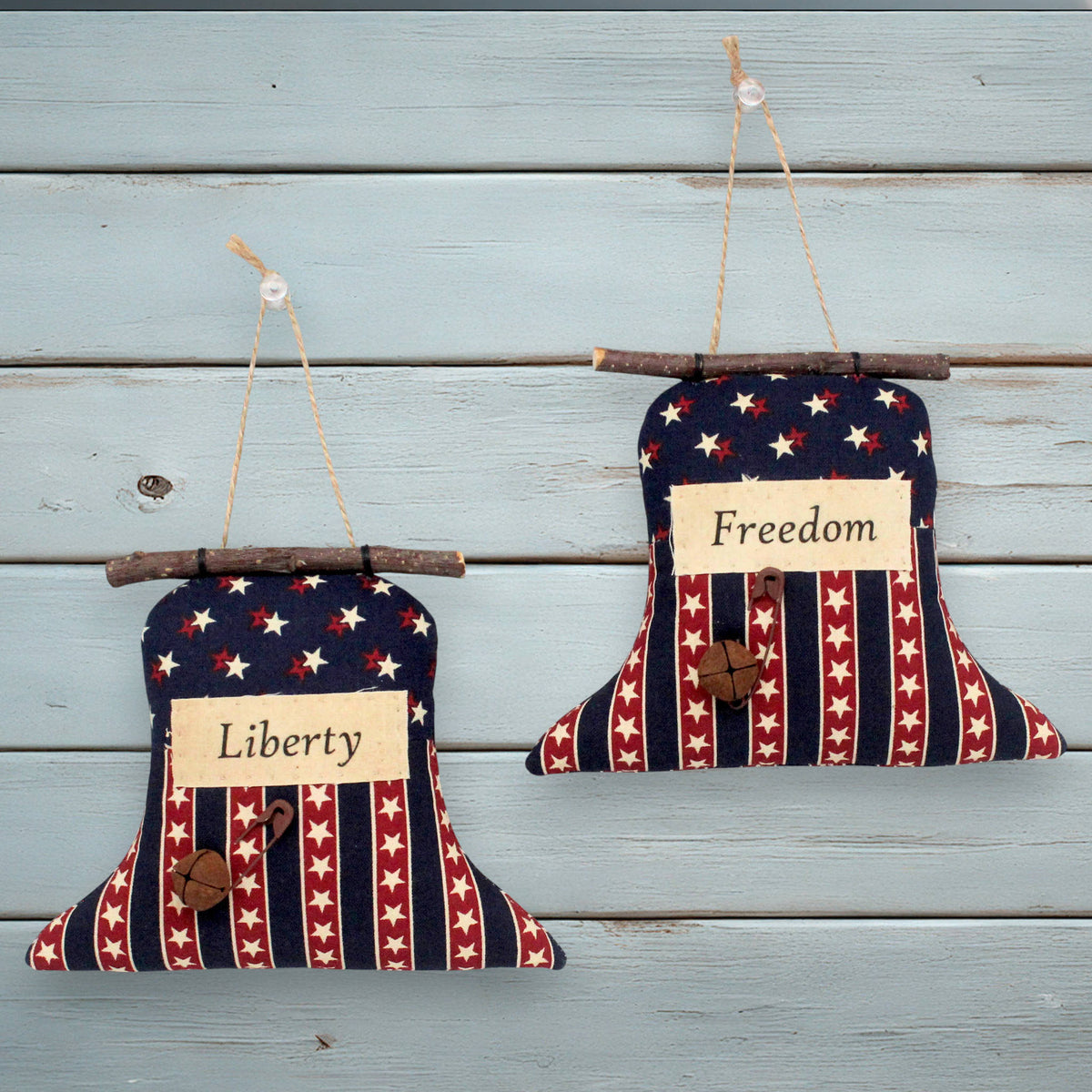Primitive Liberty Bell Ornaments, Set of 2 - Patriotic Holiday Decor