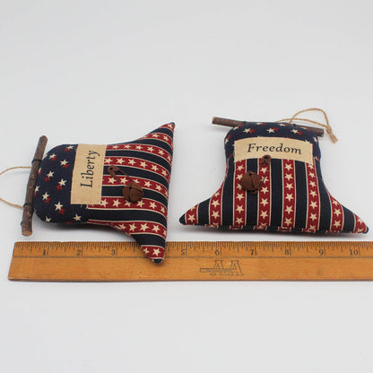 Primitive Liberty Bell Ornaments, Set of 2 - Patriotic Holiday Decor