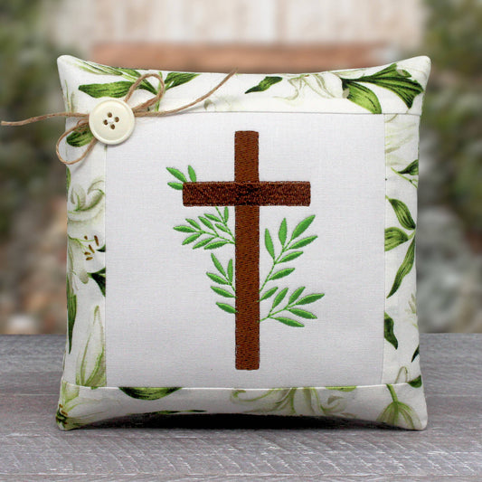 Easter Cross Mini Pillow Tuck – 6x6 Embroidered Spring Decor