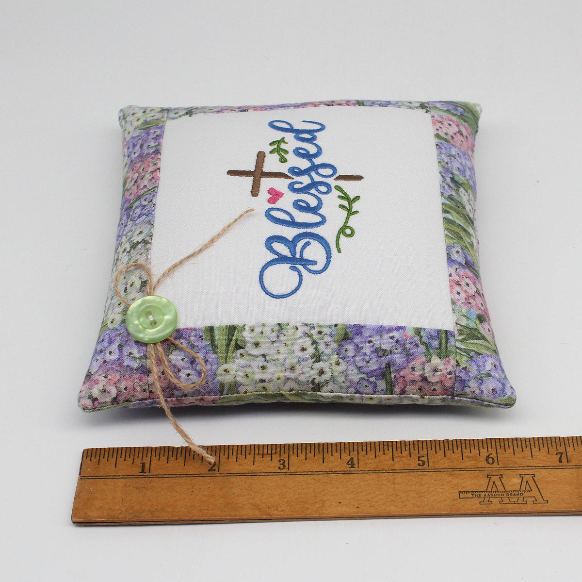 Blessed Cross Mini Pillow Tuck – 6x6 Embroidered Christian Faith Decor