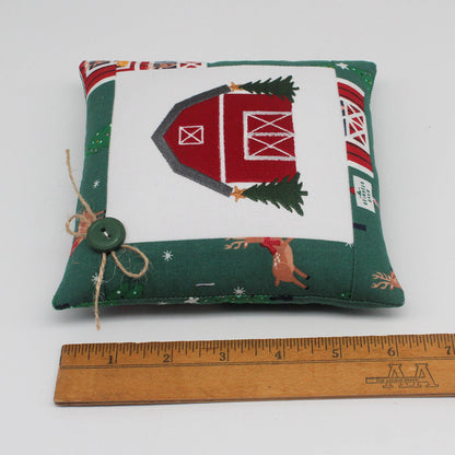 Rustic Red Barn Christmas Tree Pillow Tuck – 6x6 Embroidered Decor