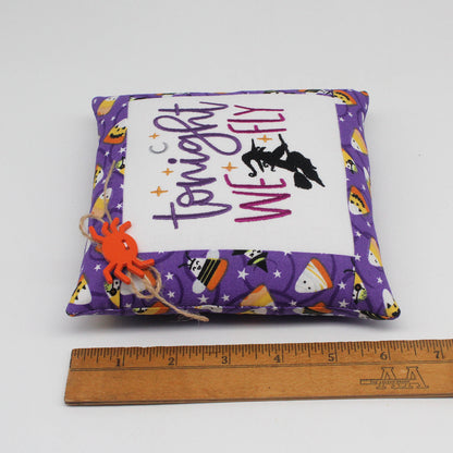 Tonight We Fly Witch Mini Pillow Tuck – 6x6 Embroidered Halloween Decor