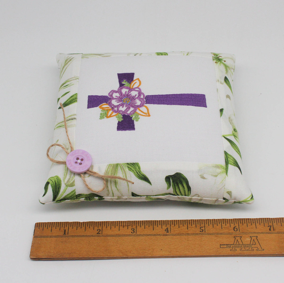 Easter Floral Cross Pillow Tuck – 6x6 Embroidered Spring Decor