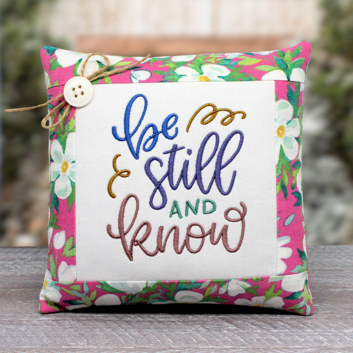 Be Still and Know Pillow Tuck – 6x6 Embroidered Christian Faith Decor