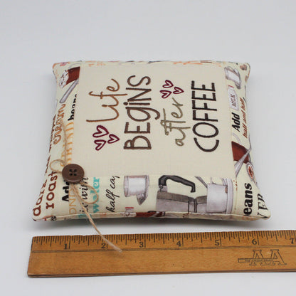 Life Begins After Coffee Mini Pillow Tuck – 6x6 Embroidered Kitchen Bowl Filler