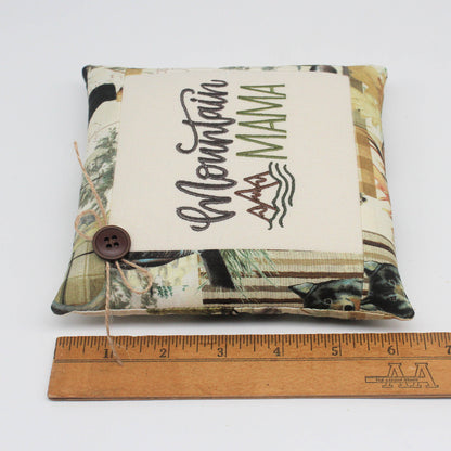 Mountain Mama Cabin Mini Pillow Tuck – 6x6 Embroidered Rustic Bowl Filler