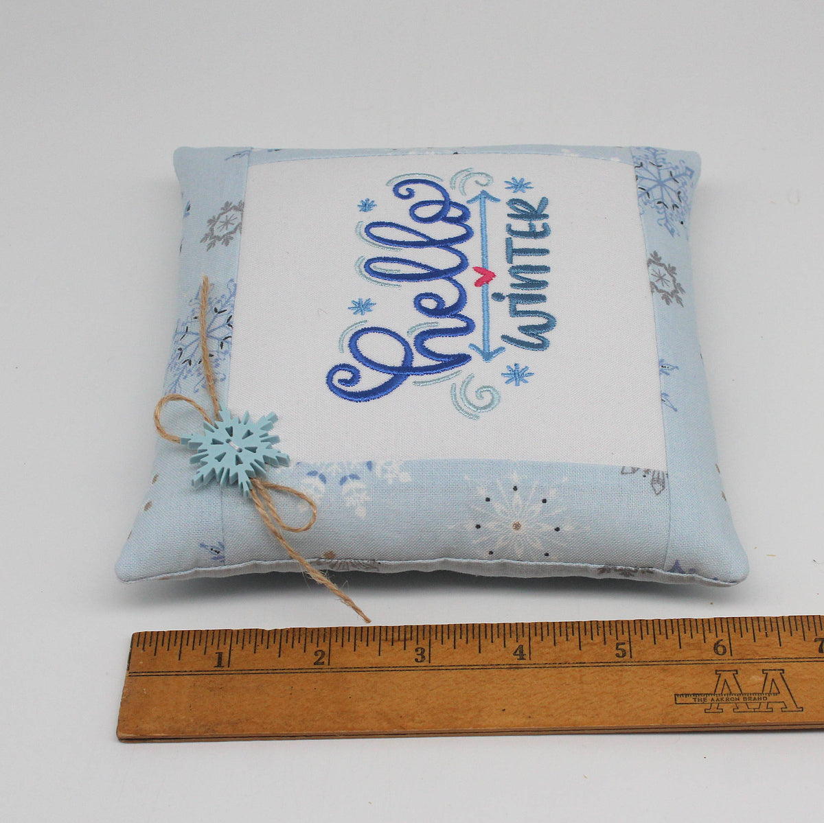 Hello Winter Icy Blue Mini Pillow Tuck – 6x6 Embroidered Winter Bowl Filler