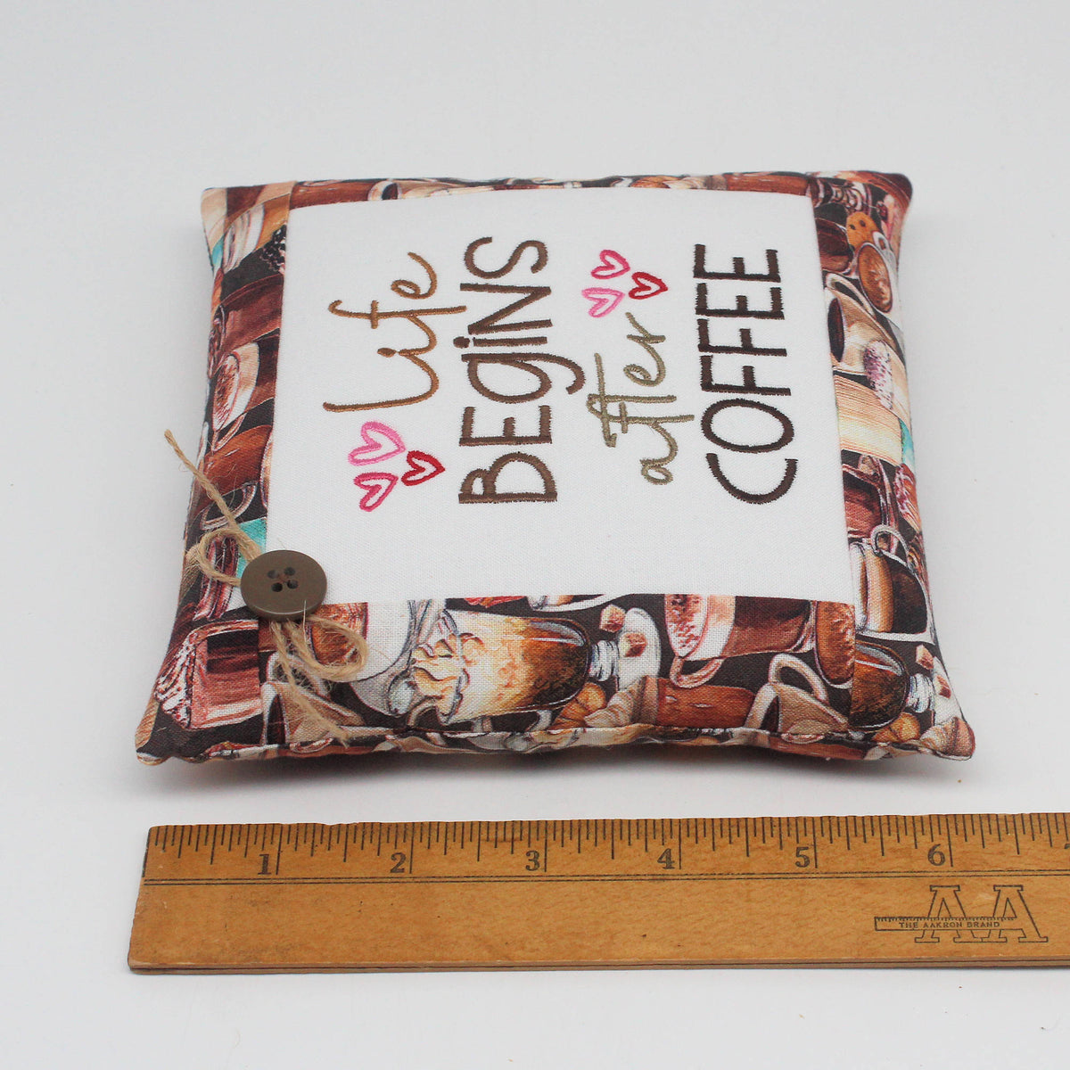 Life Begins After Coffee Pillow Tuck – 6x6 Embroidered Kitchen Bowl Filler