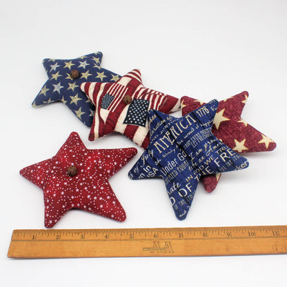 Primitive Fabric Star Bowl Fillers with Rusty Bells – Set of 5 Americana Decor