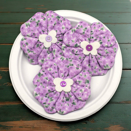 Set of three flower bowl fillers in a light purple floral print fabric