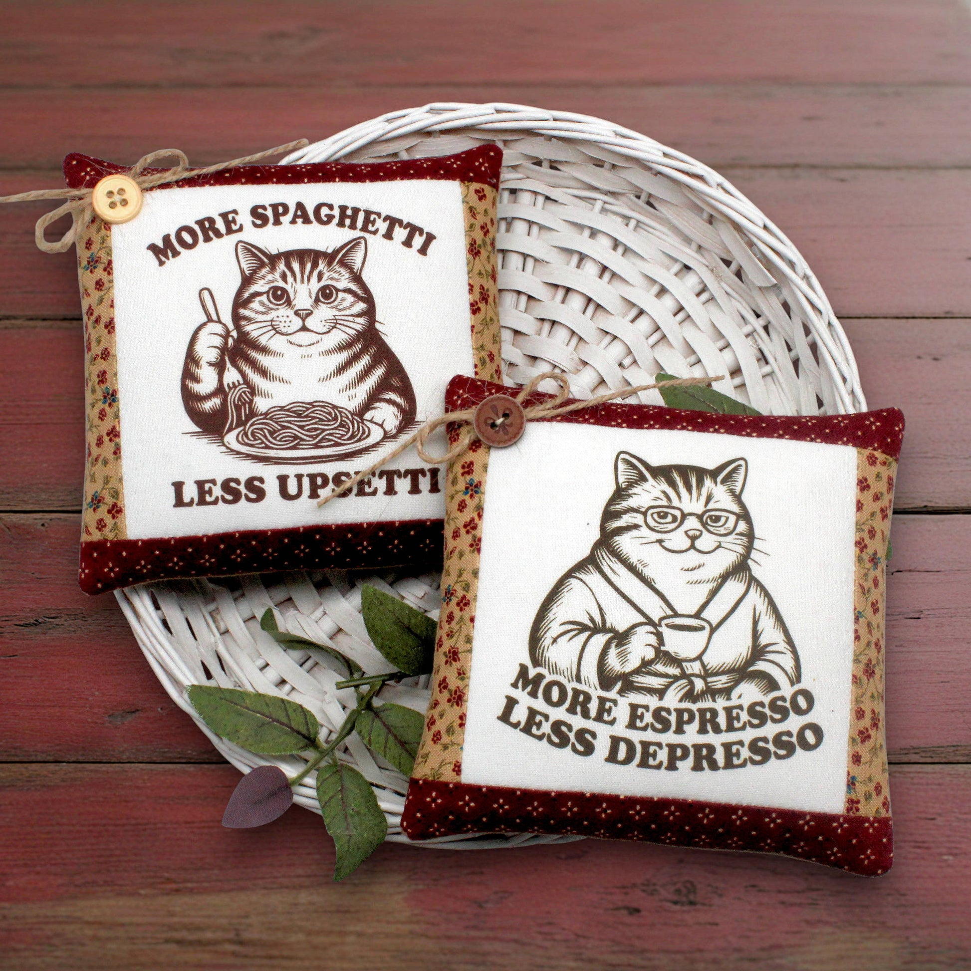 Set of two chunky cats miniature pillows bowl fillers