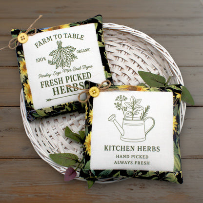 Set of two mini pillow bowl fillers with garden and herb designs