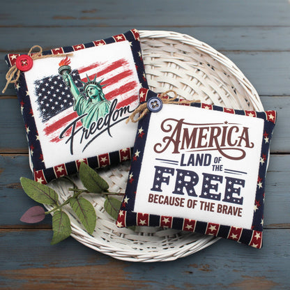 Set of two mini pillow bowl fillers with patriotic American themed designs