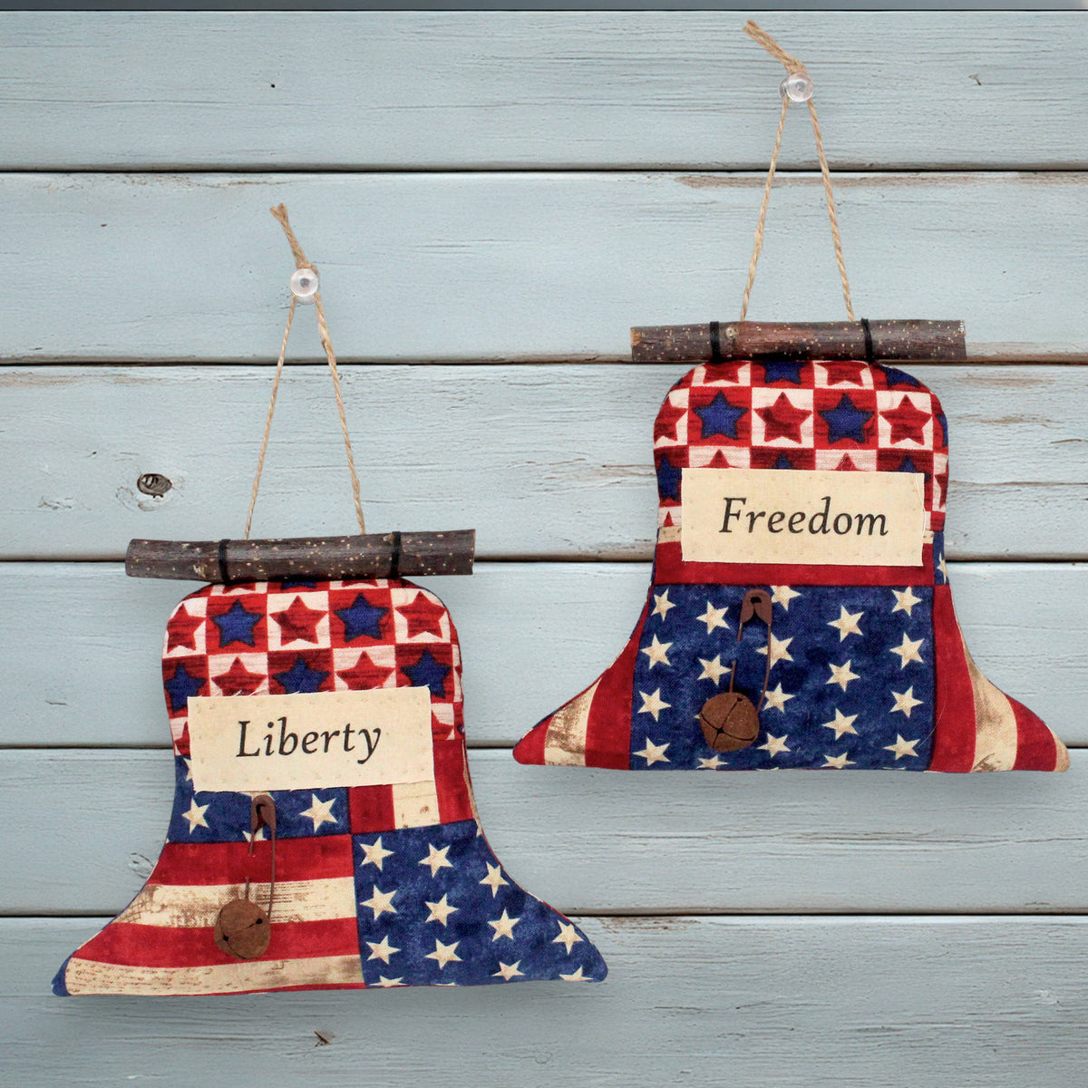 Americana Liberty Bell Ornaments or Bowl Fillers – Set of 2 Rustic Decor